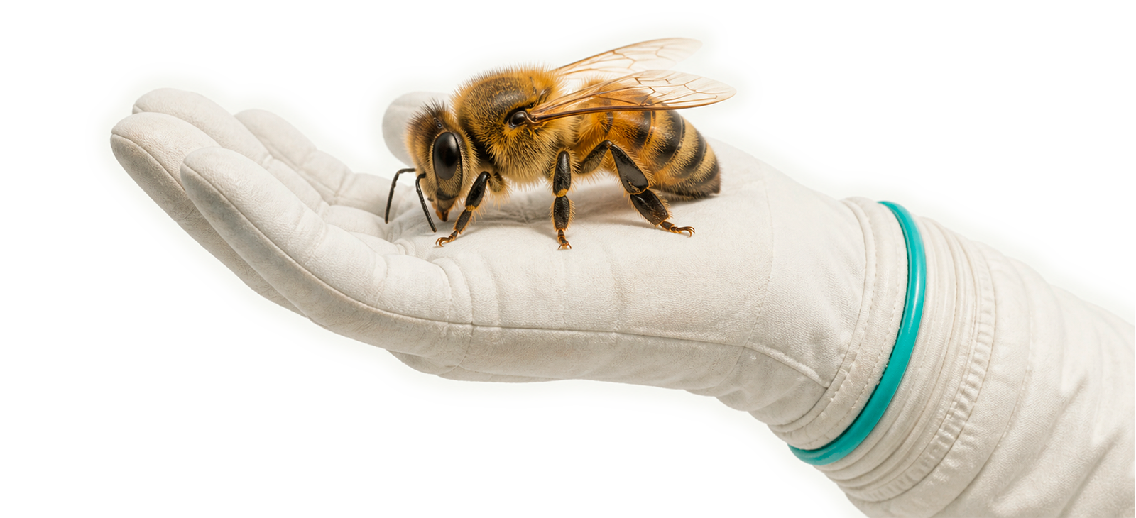Honey bee resting on a white gloved hand